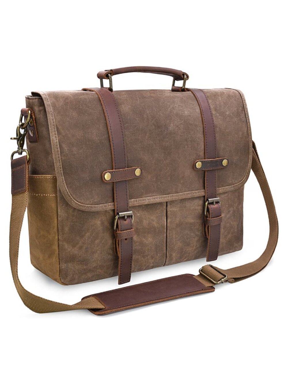 15.6 Inch Waterproof Waxed Canvas Leather Messenger Bag Briefcase